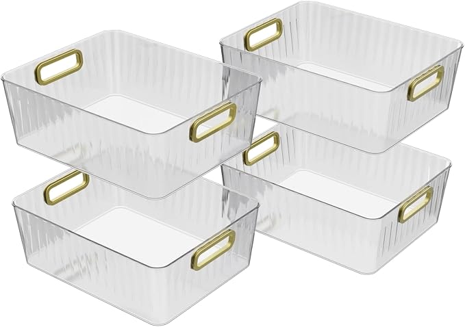 4 Packs Clear Plastic Storage Bins, Shelf and Fridge Organizer Basket Bin - Image 7