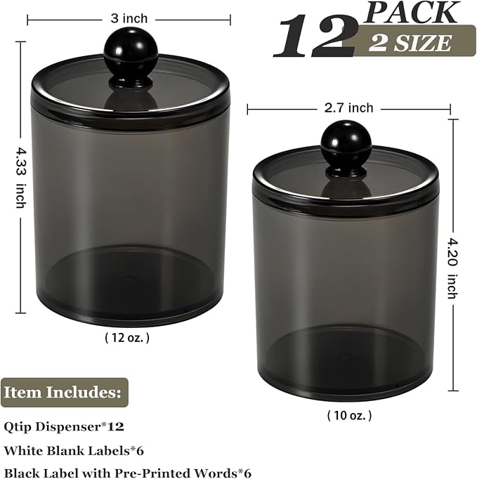 SheeChung 12 Pack Qtip Holder, Plastic Bathroom Canisters, Minimalist - Image 3