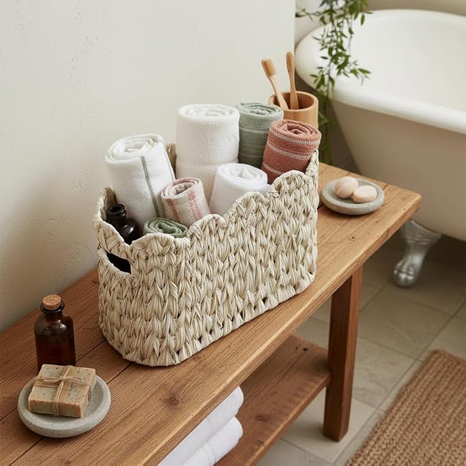 Toilet Paper Storage Basket, Boho Decorative Scalloped Baskets, Coastal - Image 3