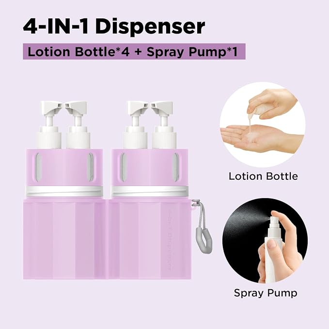 4 in 1 Travel Dispenser Bottle, TSA Approved Refillable Shampoo and Conditioner - Image 5