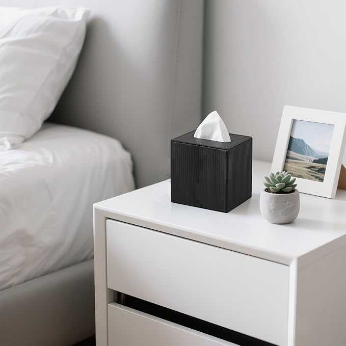 Mkono Tissue Box Cover PU Leather Square Tissue Box Holder - Image 4
