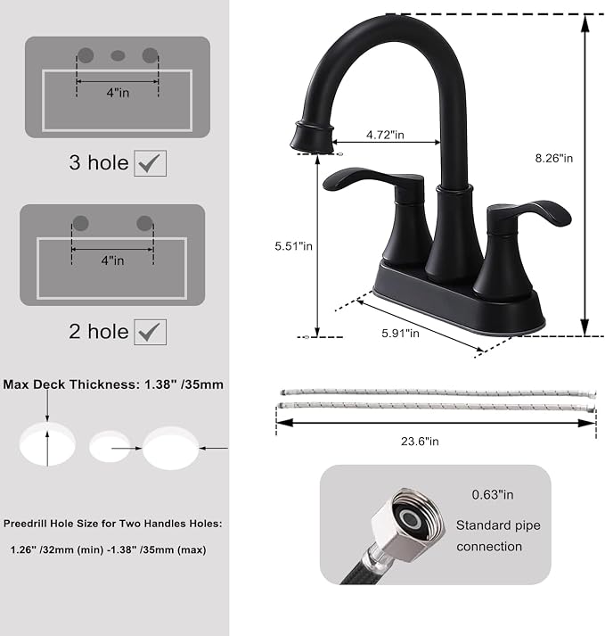 Matte Black Bathroom Sink Faucet, 2-Handle 4 Inch Centerset Lead-Free Modern - Image 4