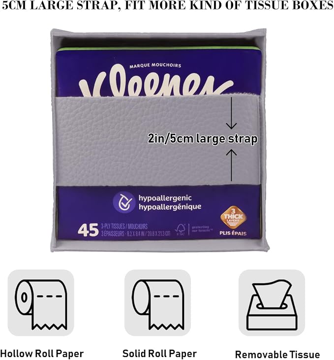 Tissue Box Cover Holder Square Tissue Cube Cover PU Leather Tissue Organizer - Image 3