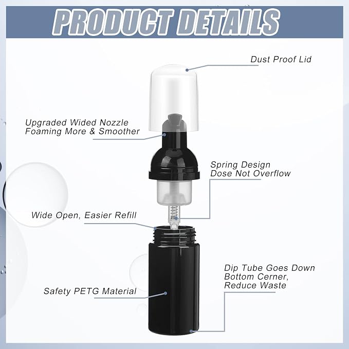24 Pcs Foam Pump Bottles 1 Oz/ 30 ml Plastic Mini Empty Dispenser Travel Soap - Image 3