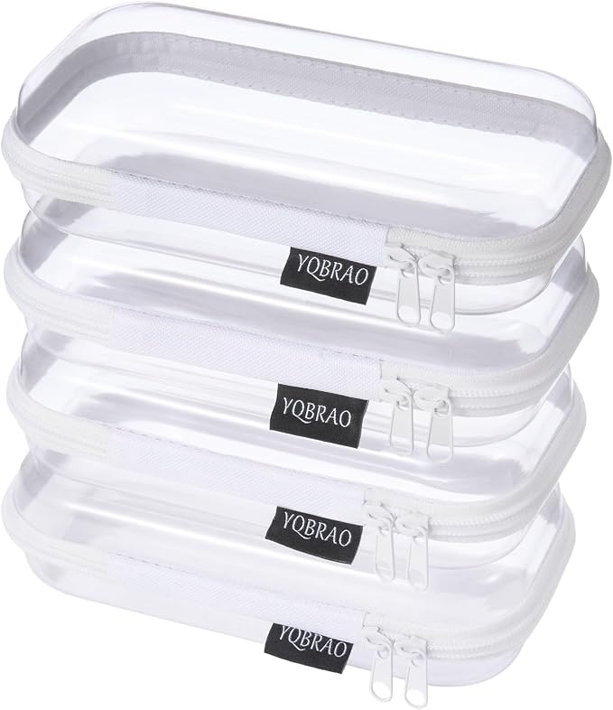 4 Pack Clear Hard Shell Zipper Case, See-Through Hard Plastic Organizer Pouches by Unknown