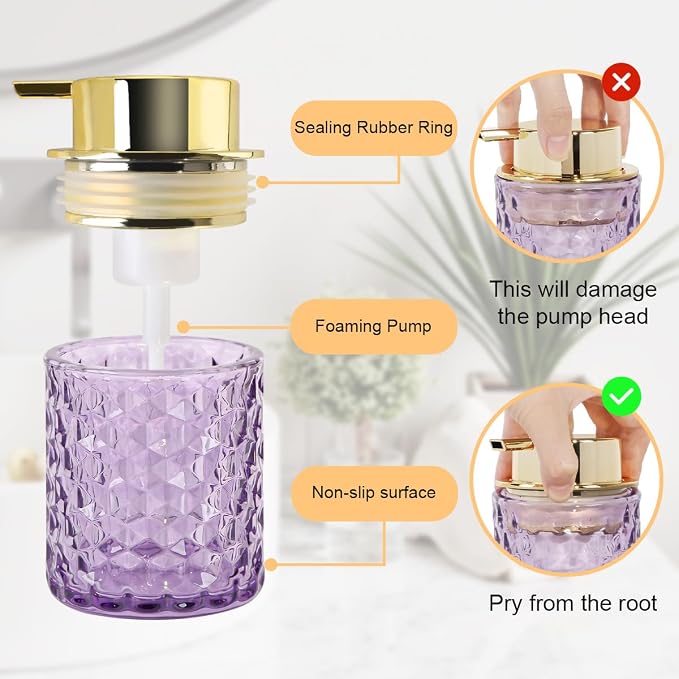 Purple Glass Foaming Soap Dispenser, Bathroom Refillable 10 Oz Foam Hand Soap - Image 4