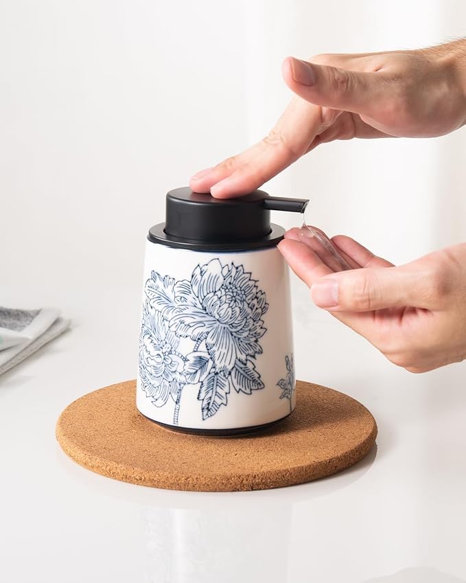 Hand Soap Dispenser for Bathroom, Ceramic Lotion Dispenser, Chinoiserie - Image 4