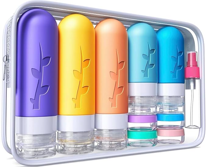 19pack Travel Bottles for Toiletries, TSA Approved Silicone Size Containers for by Aeomni