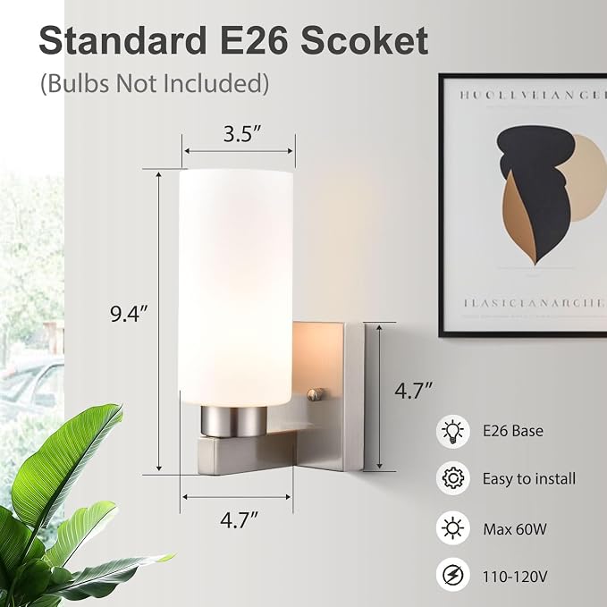 Modern Wall Sconces Set of Two Brushed Nickel Bathroom Vanity Light - Image 5