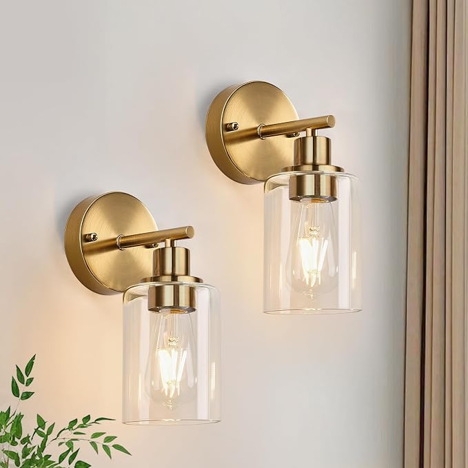 Set of 2 Wall Sconces for Bathroom, Brushed Gold Modern Vanity Lights by Zarbitta