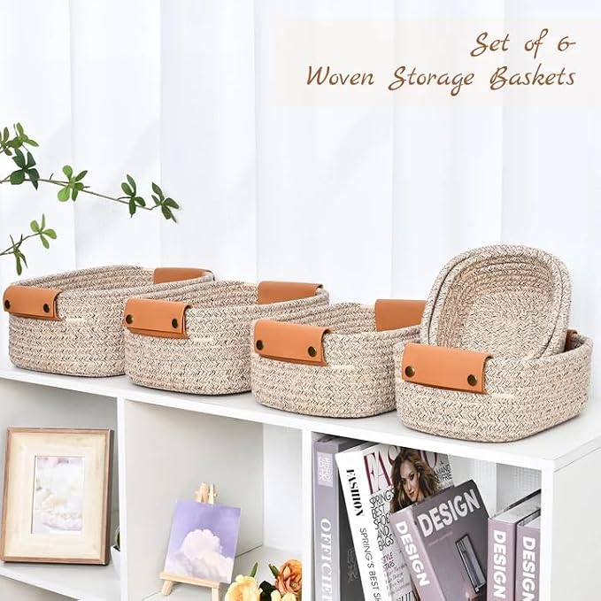 Storage Baskets for Organizing, Small Woven Basket Set of 6-4 Shelf Basket - Image 4
