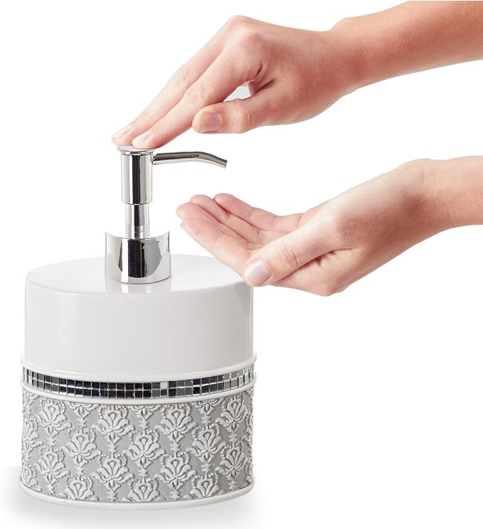 Creative Scents Mirror Damask Grey and White Soap Dispenser, Decorative Hand - Image 4