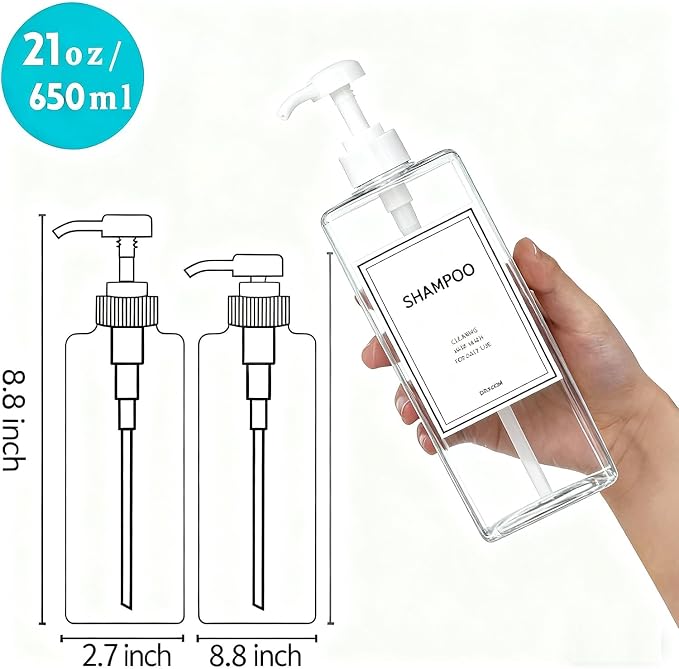 Modern Shampoo and Conditioner Dispenser Refillable Pump Bottle Set Empty - Image 3
