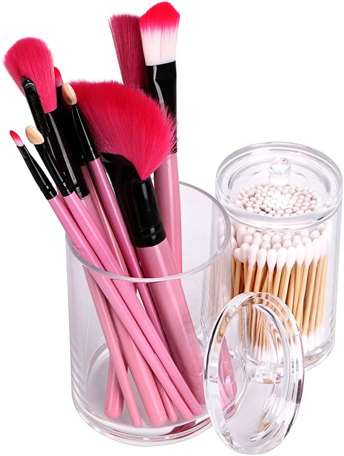 Hipiwe Clear Acrylic Cotton Swab Holder Preminm Quality Round Container Cotton - Image 2