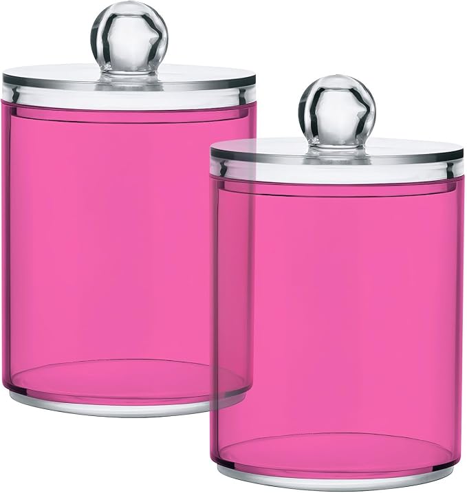 Hot Pink Qtip Holder Organizer Dispenser Cotton Swabs Cans Plastic Jars by SHJI