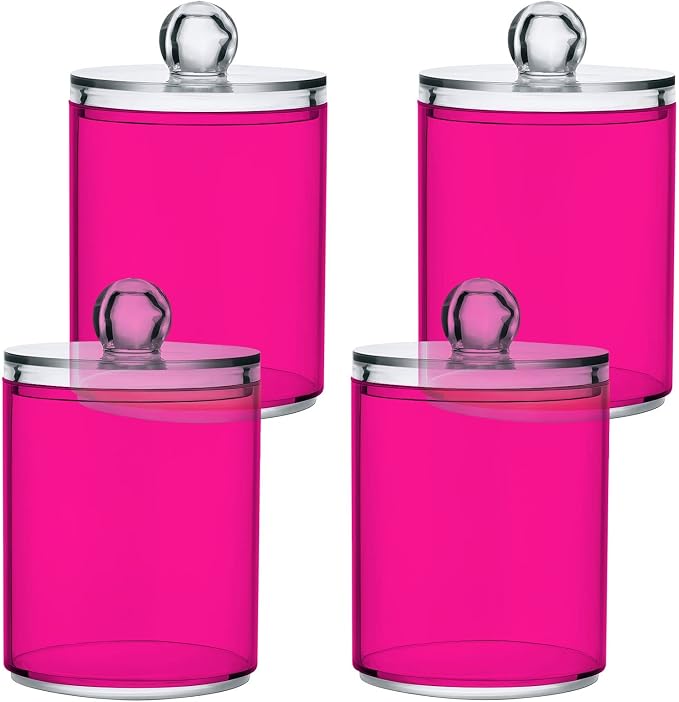 Deep Pink Qtip Holder Organizer Dispenser Cotton Swabs Cans Plastic Jars by SHJI