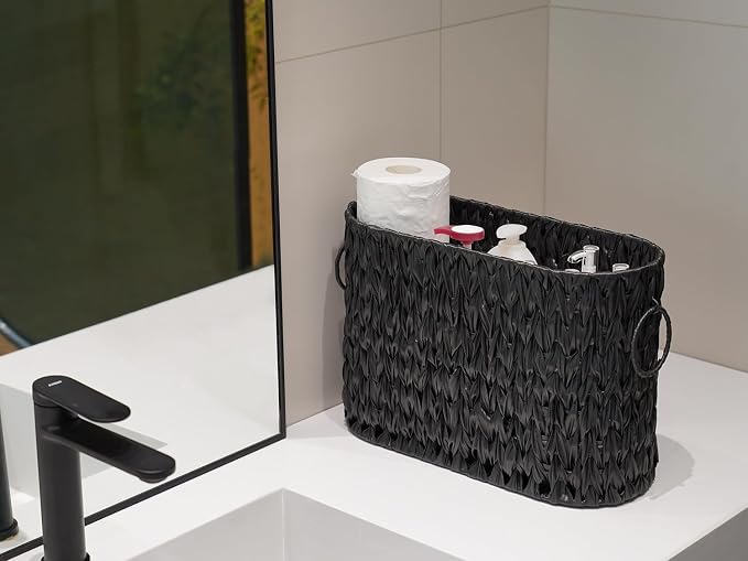 Black Toilet Paper Storage Basket, Large Free Standing Toilet Paper Organizer - Image 6