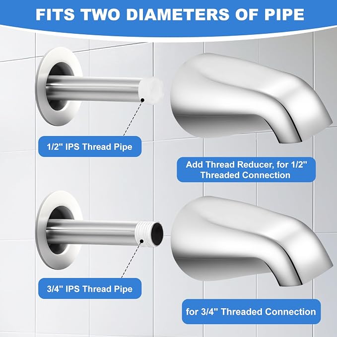 Universal Bath Tub Spout with Adapter, Bathtub Faucet Spout Without Diverter - Image 2