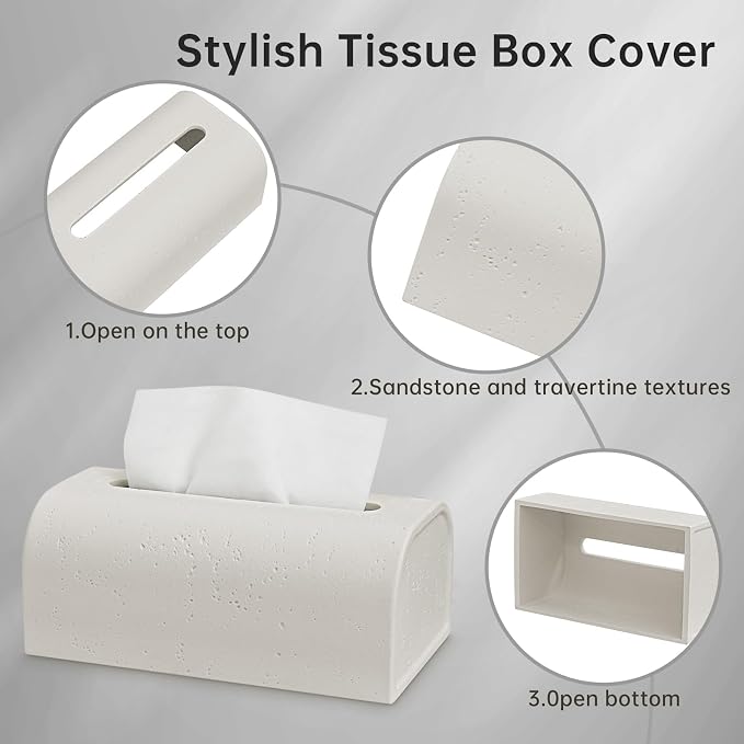 Tissue Box Cover Rectangle, Resin Decorative Facial Tissue Holder Covers Toilet - Image 4