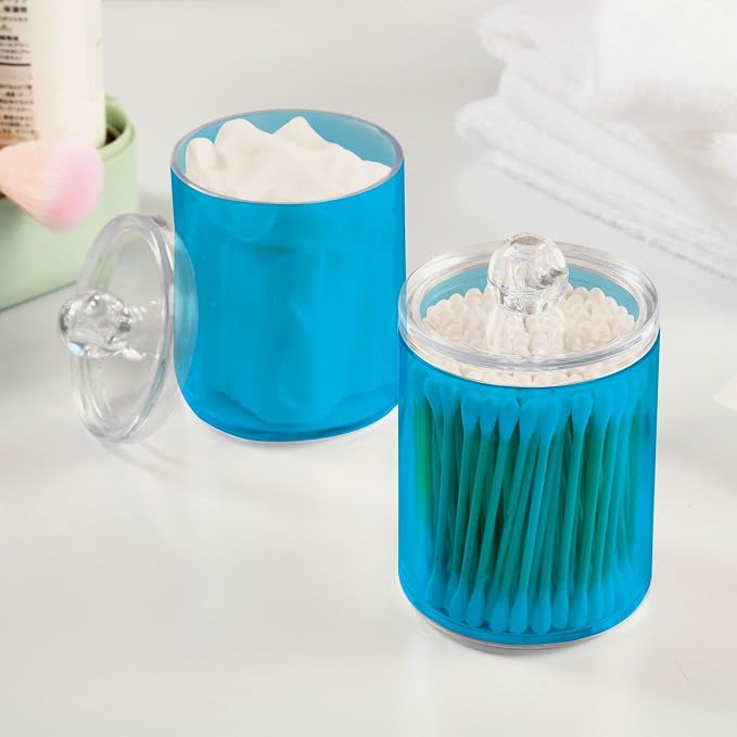 Sky Blue Qtip Holder Organizer Dispenser Cotton Swabs Cans Plastic Jars - Image 5