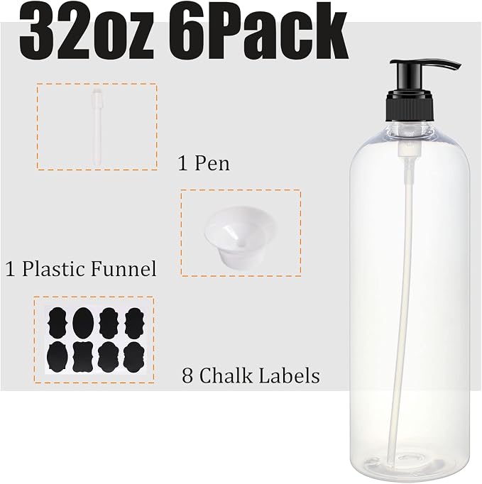6 Pack 32 oz Shampoo and Conditioner Dispenser Bottles - Image 6