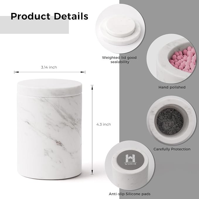 WORHE Marble Canister with Lid Natural Qtip Holder - Image 3
