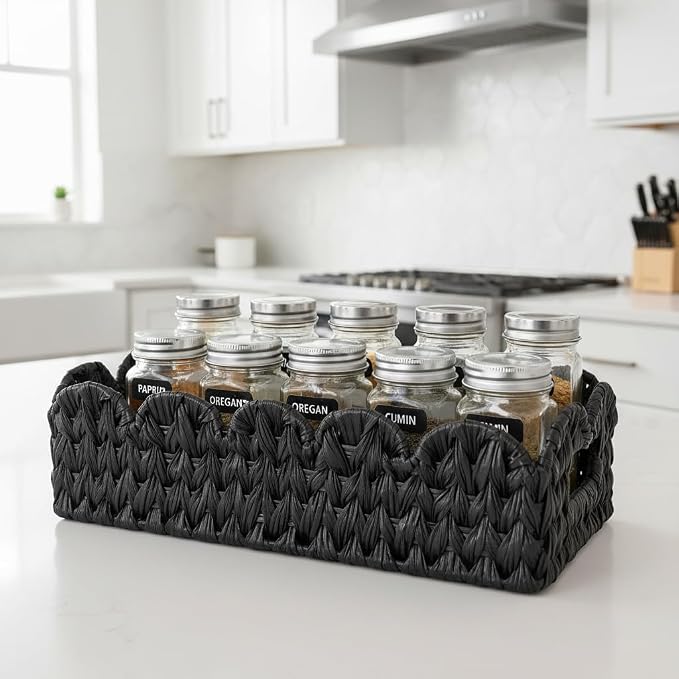 Black Toilet Basket, Scalloped Wicker Basket - Image 8