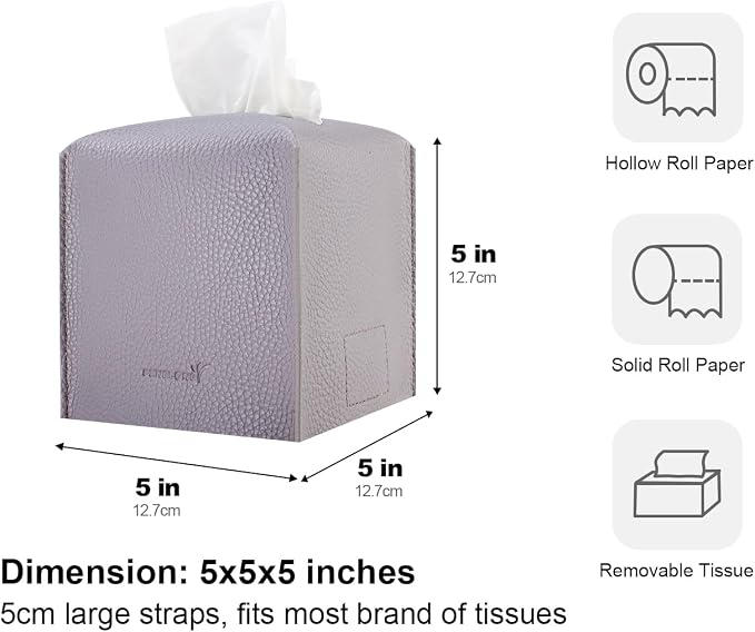 Tissue Box Cover 5X5X5'' PU Leather Tissue Holder Square Tissue Cube Box - Image 5