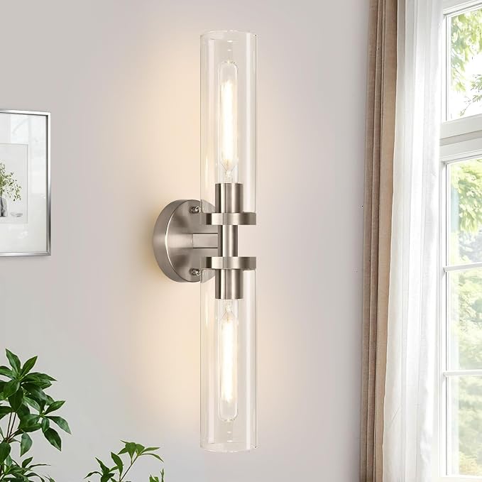 Brushed Nickel Wall Sconces, Hardwired Bathroom Sconces Vanity Light by Indoibrightenyourbathroom