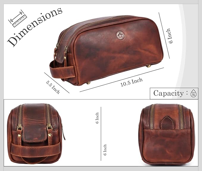 Leather Toiletry Bag for Men | Grooming Travel Kit | - Image 6