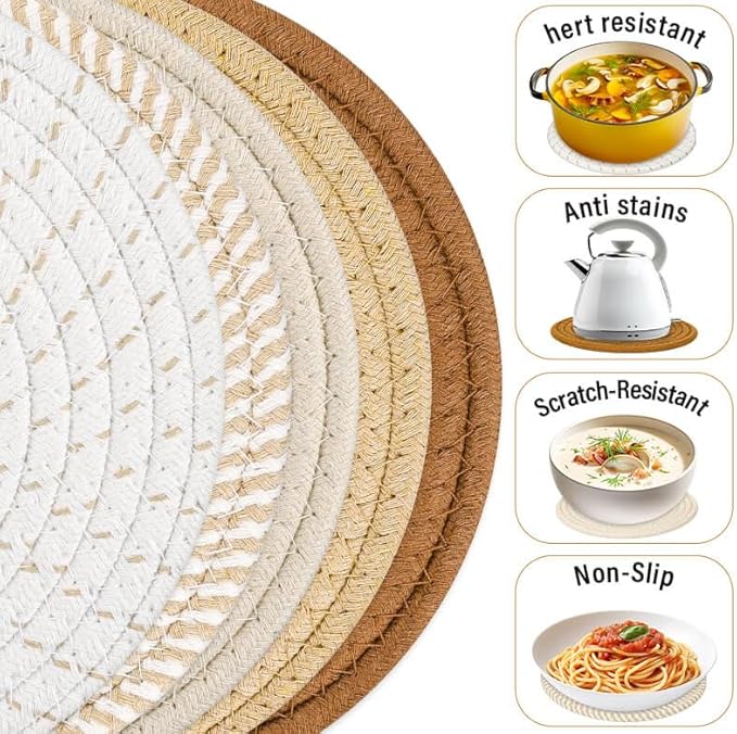 Trivet Mats Set for Hot Dishes, 5 Heat Resistant Pot Holders for Kitchen - Image 4