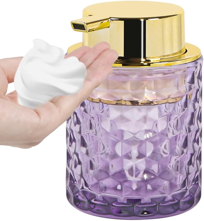 Purple Glass Foaming Soap Dispenser, Bathroom Refillable 10 Oz Foam Hand Soap by Fvstar