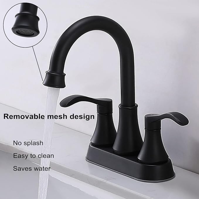 Matte Black Bathroom Sink Faucet, 2-Handle 4 Inch Centerset Lead-Free Modern - Image 3