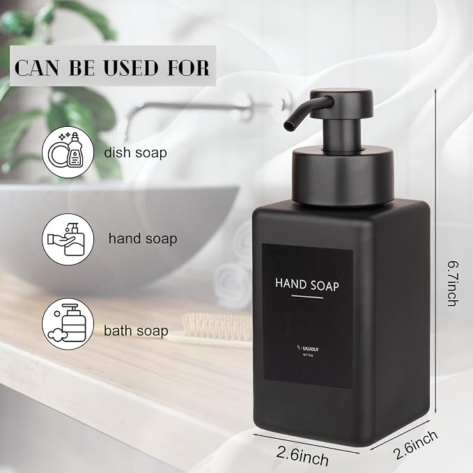 Foaming Soap Dispenser with Stainless Steel Pump, 12oz Refillable Glass Liquid - Image 3