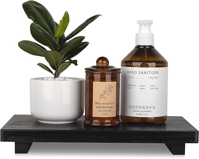 Bathroom Counter Organizer Wood Pedestal Stand Farmhouse Decorative Tray Soap - Image 6