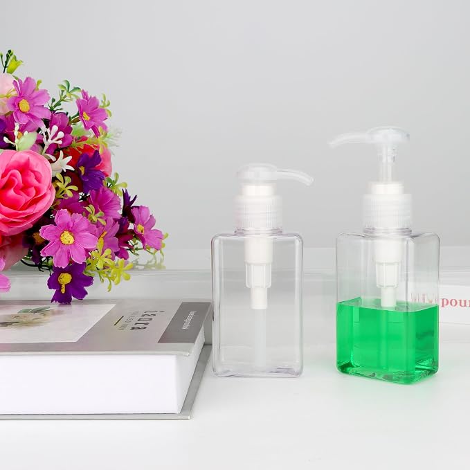 100ml Pump Bottle Dispenser Jansburg 2 Pack Refillable Flat Square Plastic - Image 7