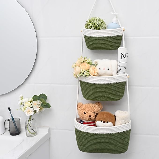 Hanging Storage Baskets, Over the Door Basket, Cotton Wall Baskets Storage - Image 6