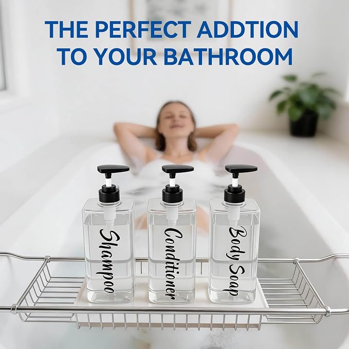 16.9oz Clear Shampoo and Conditioner Dispenser Set of 3, Refillable Empty - Image 8