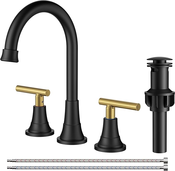 FORIOUS 8 Inch Widespread Bathroom Faucet Black and Gold, 2 Handle Mix Color Rv by FORIOUS