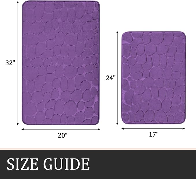 YIHOUSE Bathroom Rugs Mat Set 2 Piece Purple, Memory Foam Bath Mats Sets - Image 2