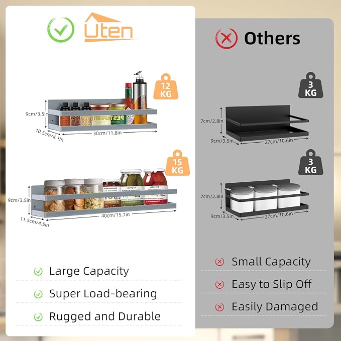 Uten Large Spice Rack for Refrigerator, 2 Pack Strong Magnetic Shelves - Image 2