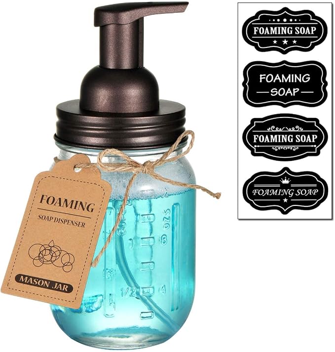Amolliar Mason Jar Foaming Soap Dispenser, Rustproof Stainless Steel Lid - Image 2