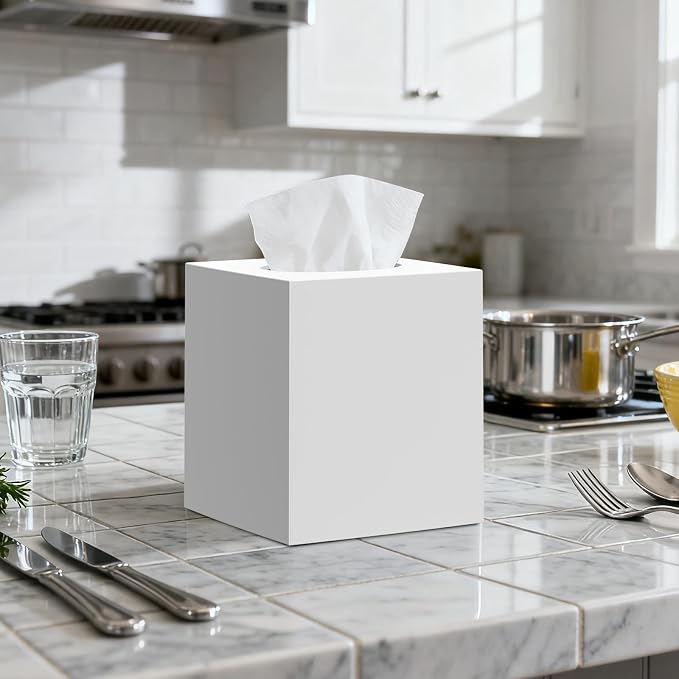 2 Pack Tissue Box Cover White, Square Acrylic Tissue Holder, Decorative Facial - Image 2