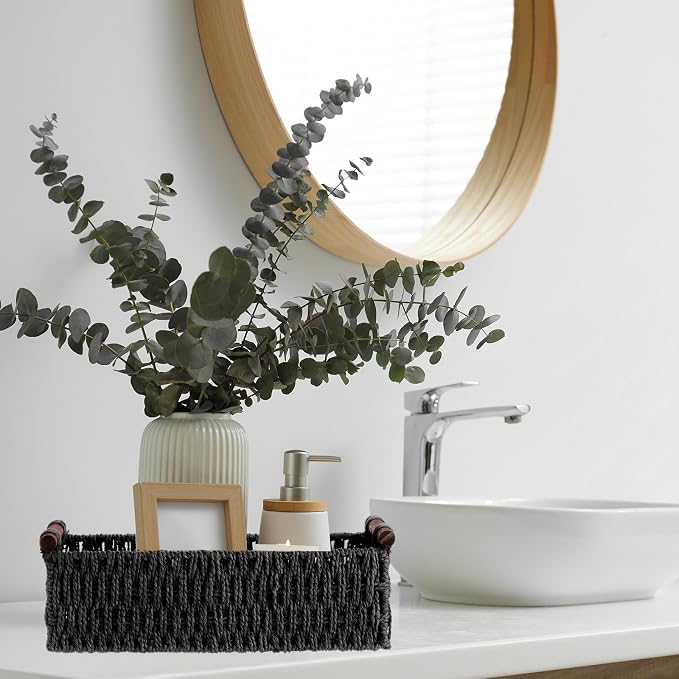 Boao 3 Pcs Boho Storage Wicker Baskets Handmade Woven Decorative Paper Rope - Image 4