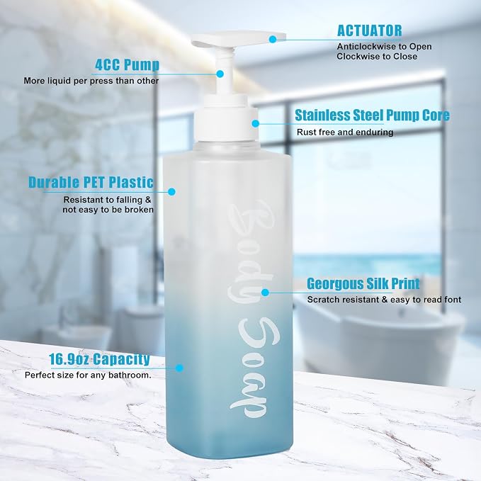 Shampoo and Conditioner Dispenser Set of 3, 17oz Shower Soap Bottles - Image 2