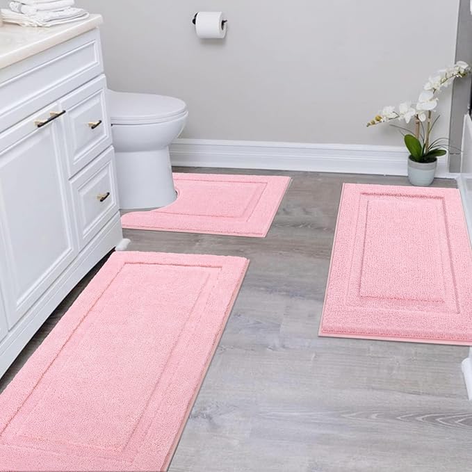 SHACOS Pink Bathroom Rugs Sets 3 Piece, Soft Fluffy Water Absorbent Bathroom - Image 2