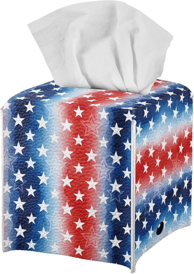 American Stars Luxury Tissue Box Cover, Elegant PU Leather Square Tissue Case - Image 2