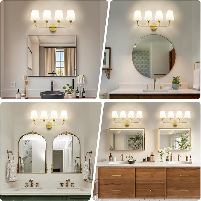 Bathroom Vanity Light, Brushed Gold Bathroom Light Fixtures, 4-Light Lighting - Image 2