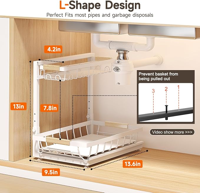 2 Packs Under Sink Organizer, Height Adjustable 2 Tier Under Kitchen Sink - Image 3