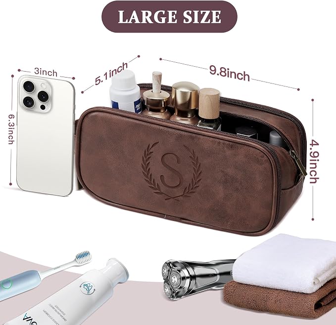 Janhavi Shaving Bag for Men Travel Waterproof, Engraved Initials & Wheat - Image 3